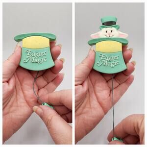 Easter Magic Bunny Pin Rabbit in a Hat Pull String Pop Up Brooch Signed A.G.C.